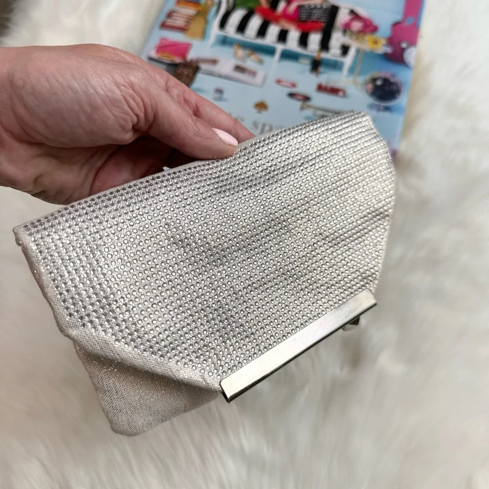 Stella & Dot Silver Mesh Wristlet with Shimmery Finish